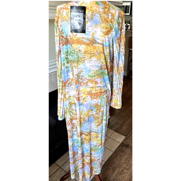 NWT Attitudes by Renee Sz M Italian Villa Print Sheer Coverup Kimono Duster QVC - Picture 6 of 9